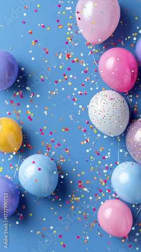 Colorful Balloons With Confetti on a Bright Blue Background for a Celebration