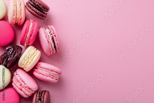 Wallpaper Mural Colorful Macarons Arranged on a Pink Surface Creating a Delightful Pastry Display Torontodigital.ca