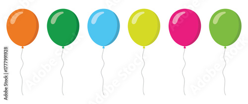 balloon, balloons, party, celebration, birthday, orange, green, blue, yellow, pink, light green, floating, helium, string, isolated, object, graphic, design, simple, illustration, fun, festive, decora