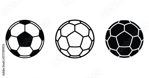 soccer ball, football, sport, game, equipment, round, sphere, pentagon, hexagon, pattern, black and white, icon, symbol, graphic, illustration, isolated, white background, design element, sports equip