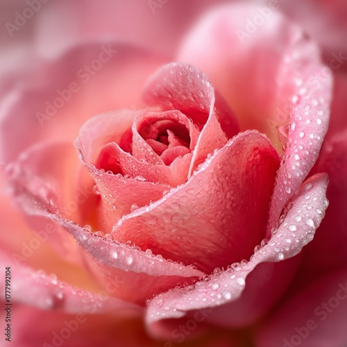 Beautiful Pink Rose With Droplets at Dawn Showcasing Natures Elegance and Detail