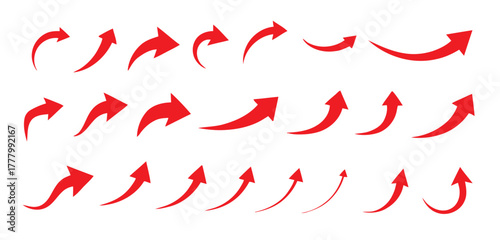 arrow, red, direction, pointer, sign, symbol, graphic, design, illustration, set, collection, curved, straight, pointing, movement, navigation, forward, up, down, left, right, various, shapes, icons, 
