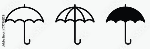 umbrella, icon, outline, filled, silhouette, weather, protection, rain, symbol, graphic, design, set, collection, simple, black, white, isolated, object, accessory, open, closed, handle, frame, spokes