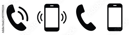 phone, call, telephone, communication, icon, symbol, set, collection, mobile, smartphone, receiver, signal, ringing, graphic, design, silhouette, simple, clean, modern, technology, contact, connection