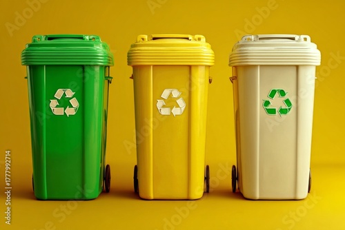 Colorful Recycling Bins Organized for Waste Separation in a Bright Setting