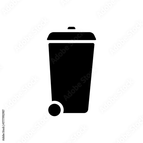 Dust bin wheel waste trash disposal flat icon
