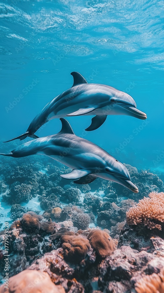 Naklejka premium Two dolphins swimming in the ocean
