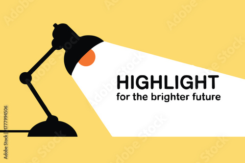 lamp desk lamp on yellow background with beam illuminating text