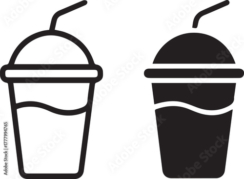 drink beverage icon filled and outline cup with straw vector