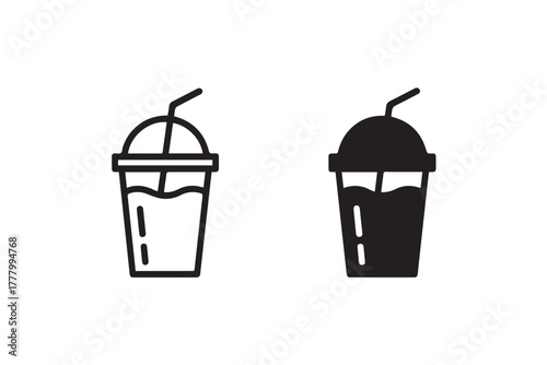 drink smoothie milkshake cup icon set outline filled vector