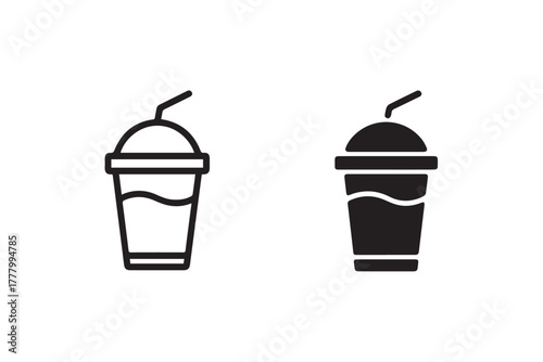 drink cup silhouette icon with straw lid outline filled vector