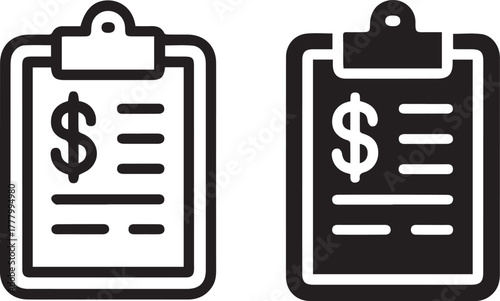 invoice clipboard icon with dollar sign outline and list lines