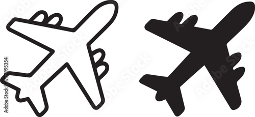 airplane line and glyph jet icon vector set for maps and apps