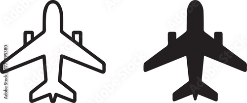 airplane dual style icon set outline + solid vector for transport