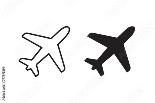 airplane simple outline and filled jet icon vector for UI design