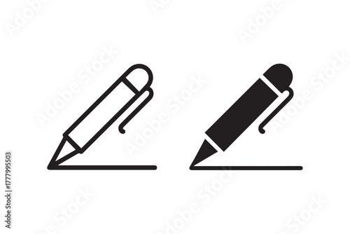 pen icon minimal outline and filled version writing stroke vector set