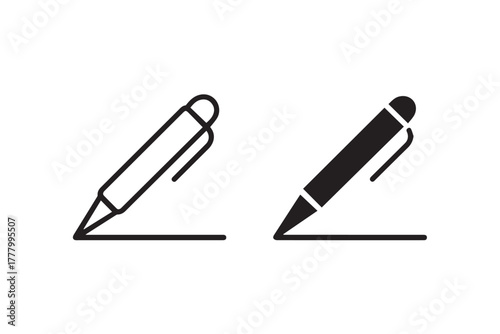 pen icon editable outline and solid glyph pen tip on a horizontal line