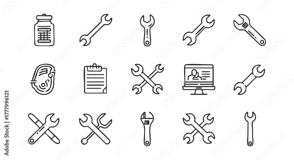 Fototapeta premium Tools and repair vector icon set doodle style illustration elements