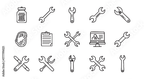 Tools and repair vector icon set doodle style illustration elements