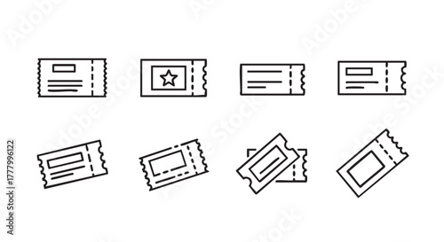 Ticket icons in black outline on white background concept design