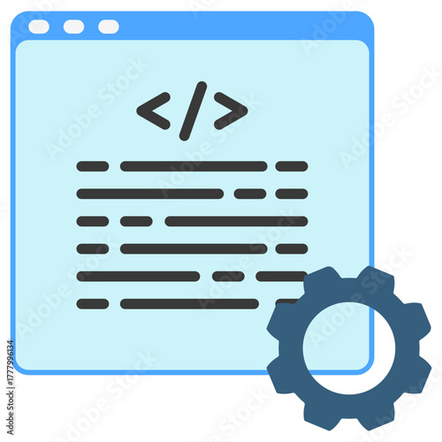 Coding Process Icon, Mini Illustration Relate To Industry 4-0, Modern Industry. Use For Modern Concept, Ui, Ux Web And App Development.