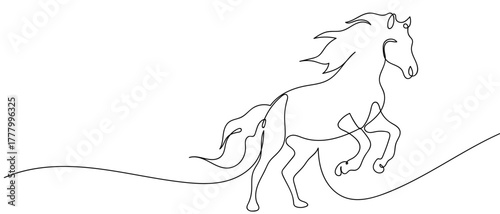 The horse is running, one continuous line. single line art drawing vector illustration Editable stroke.