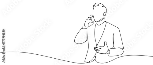 Business people are talking on the phone, one continuous line. single line art drawing vector illustration Editable stroke.