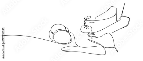 Woman is sleeping and doing spa, one continuous line single line art drawing vector illustration Editable stroke.