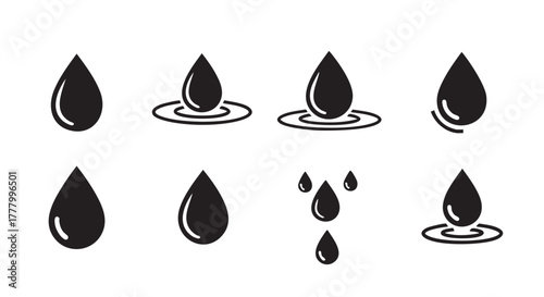 Water Drop Vector Set Illustration Isolated on White Background Flat Design