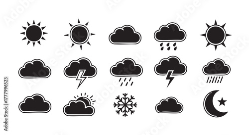 Weather forecast symbols featuring sunny and cloudy conditions icons vector