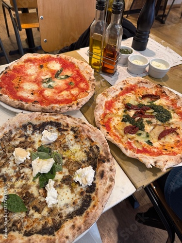 pizza on a wooden table