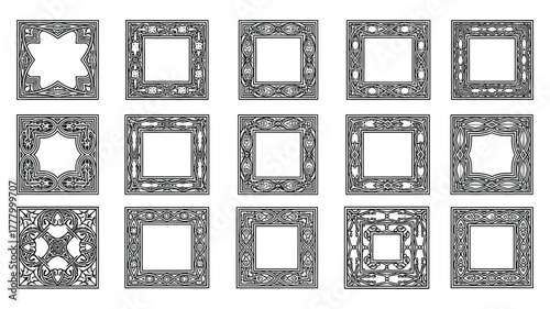 Collection of ornate and decorative vintage frames and borders in black and white