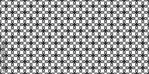 Black Geometric Floral Seamless Pattern. Vector Repeating Background.