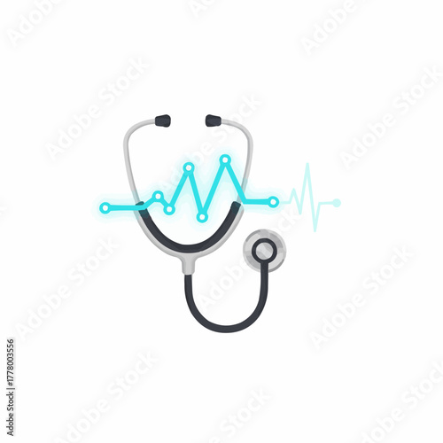 Stethoscope with a glowing heart rate line indicating medical diagnosis tool
