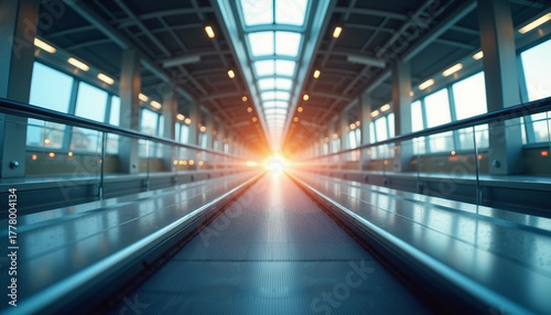 Wallpaper Mural Airport walkway is shown leading toward bright light at terminal, shiny floor and luminous ceiling. Airport walkway is perfect for catching flights to different countries, Torontodigital.ca