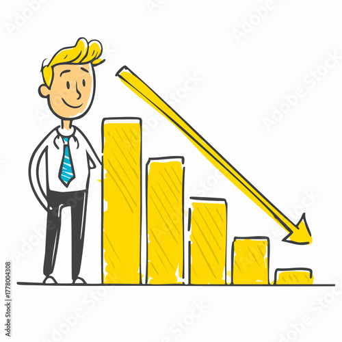 Sad person with falling graph – Loss, crisis, decline, failure