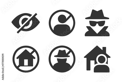 Security and privacy icon set featuring spy and home symbols.