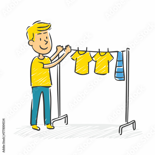 Person hanging laundry – Household, drying clothes, daily chores, home life