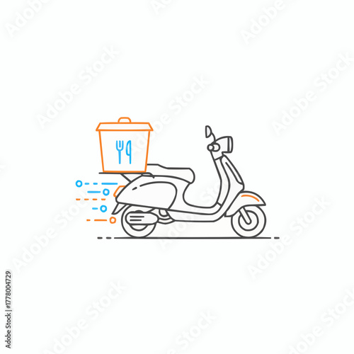 Illustration of a delivery scooter with food container on the back seat