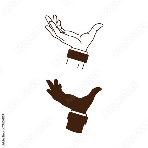 Two hands gestures collection set, reaching upwards, Lifting upward or Holding something expression.