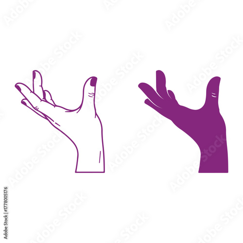 Two hands gestures collection set, reaching upwards, Lifting upward or Holding something expression.