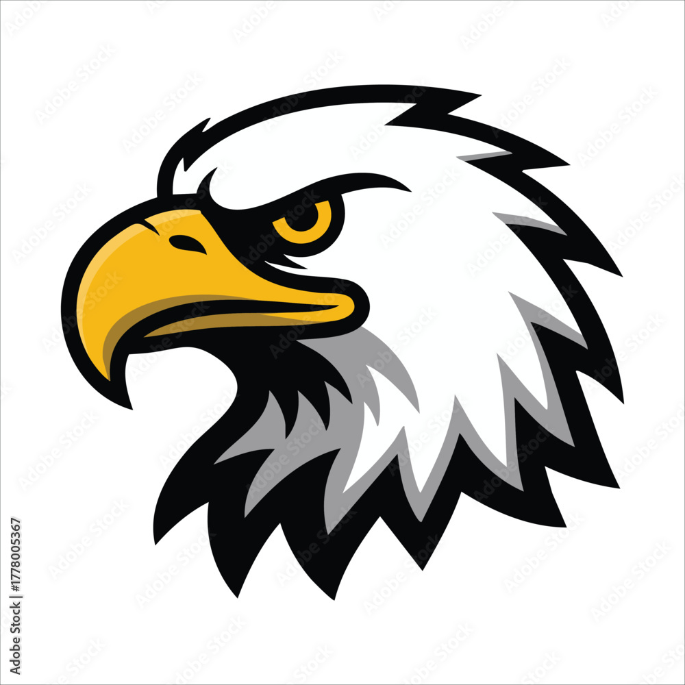 Fototapeta premium bald eagle head icon with sharp beak and focused eyes vector art isolated on white background