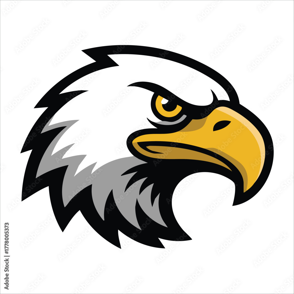 Fototapeta premium bald eagle head icon with sharp beak and focused eyes vector art isolated on white background