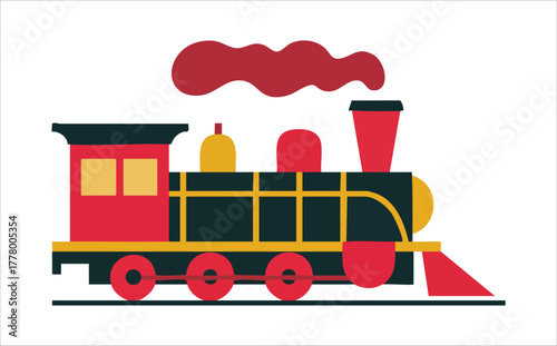 basic train contour with wheels and smoke stack vector art isolated on white background