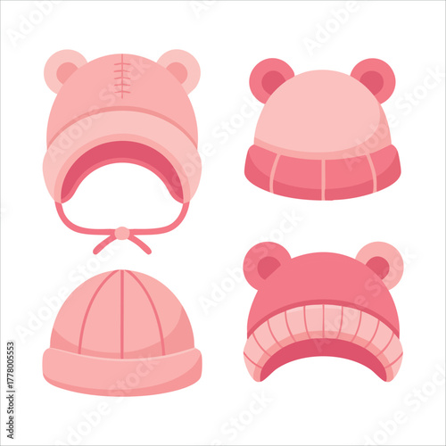 cartoon baby beanie with soft bear ears flat vector art isolated on white background