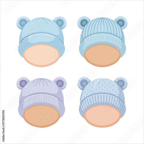 cartoon baby hat with animal ear details flat design vector art isolated on white background