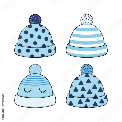 blue newborn hat with cute bear ears vector art isolated on white background