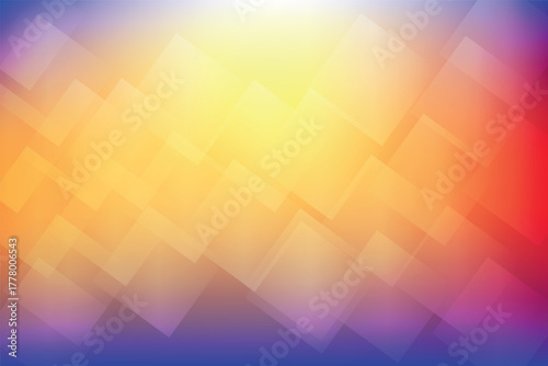 A bright abstract background with an energetic gradient from yellow and orange to red and blue, overlaid with a dynamic pattern of subtle, transparent geometric rhombus shapes for a modern design.