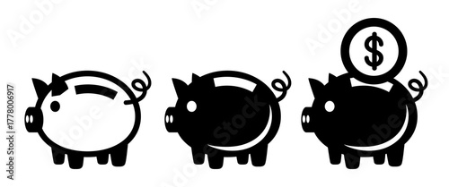 Piggy bank icon. Vector flst illustration isolated on white background.
