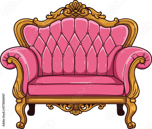 Vintage pink upholstered wooden sofa with ornate carvings elegant classic furniture design vector 